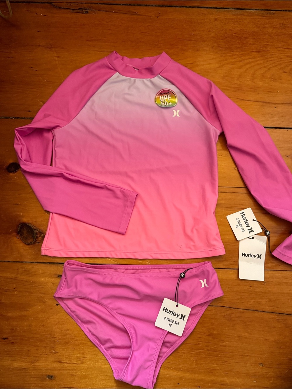 Hurley Girls Pink Ombre UPF Rash Guard Set